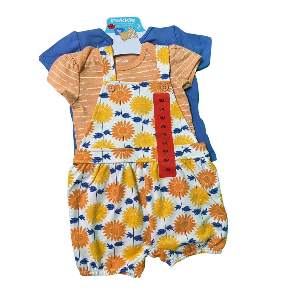 Pekkle Baby Toddler 3-Piece Outfit Set | Overall Bodysuit & T-Shirt